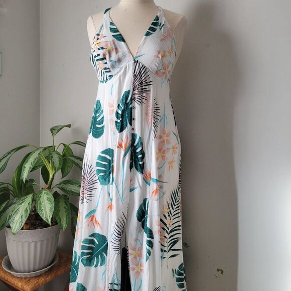EUC FLORAL SUMMER HALTER OPEN BACK STRAPPY MAXI SKIRT SIZE M - Picture 1 of 14